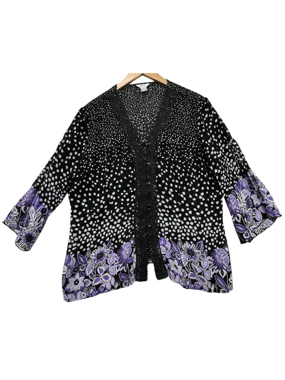 Christopher & Banks Womens Sheer Kimono Cardigan Size XL Floral Lace Button Up